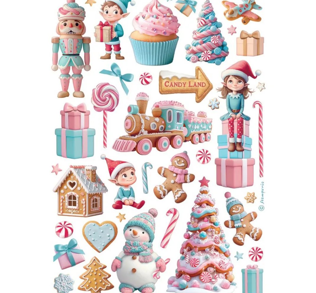 Stamperia Seidenpapier & Strohseide|Decoupage>Motiv-Strohseiden Sortiment "Candy Christmas", 6er-Set