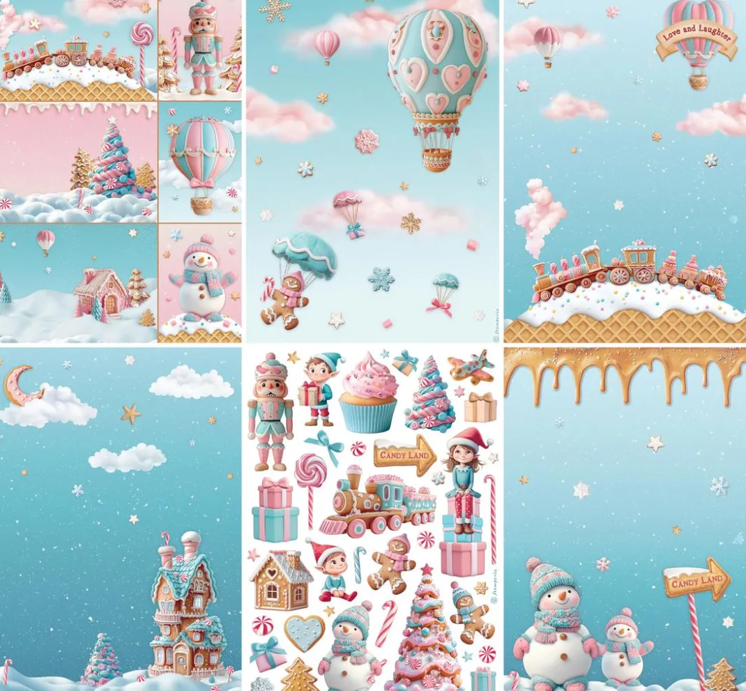 Stamperia Seidenpapier & Strohseide|Decoupage>Motiv-Strohseiden Sortiment "Candy Christmas", 6er-Set