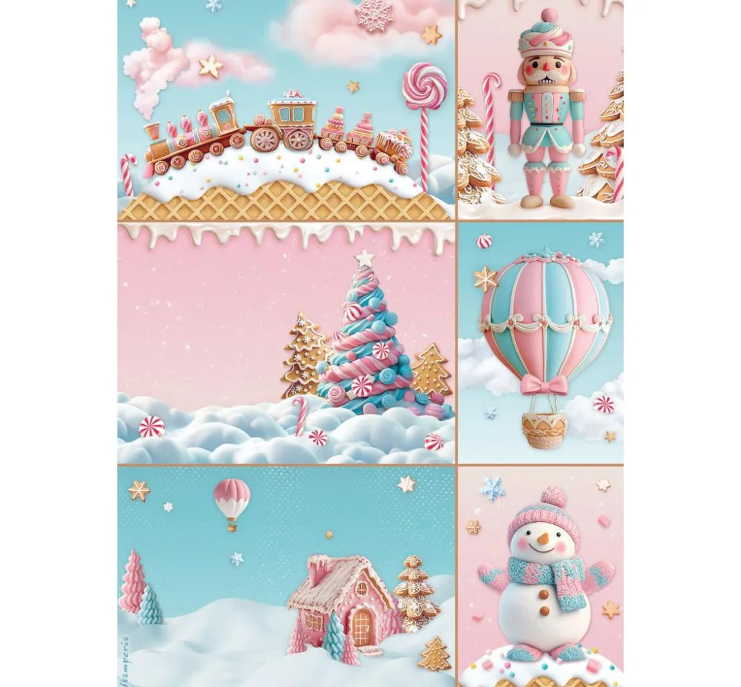 Stamperia Seidenpapier & Strohseide|Decoupage>Motiv-Strohseiden Sortiment "Candy Christmas", 6er-Set