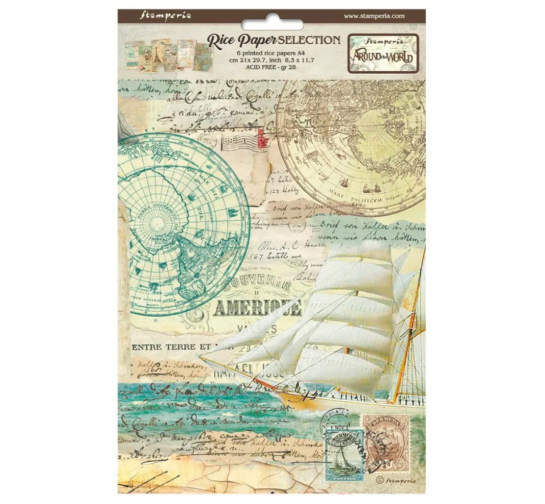 Stamperia Decoupage|Seidenpapier & Strohseide>Motiv-Strohseiden Sortiment "Around the World", 6er-Set