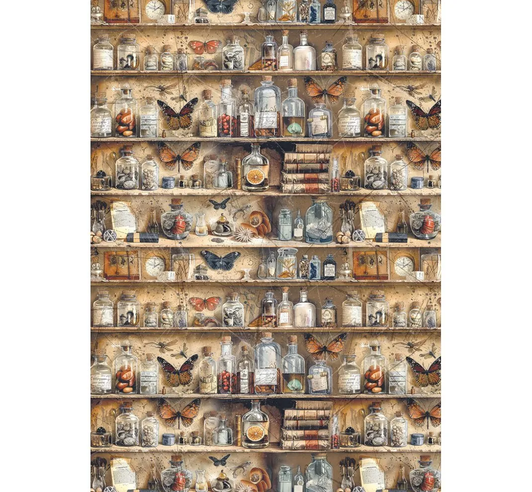Ciao Bella Decoupage|Seidenpapier & Strohseide>Motiv-Strohseiden-Sortiment "Cabinet of Curiosities", 4er-Set