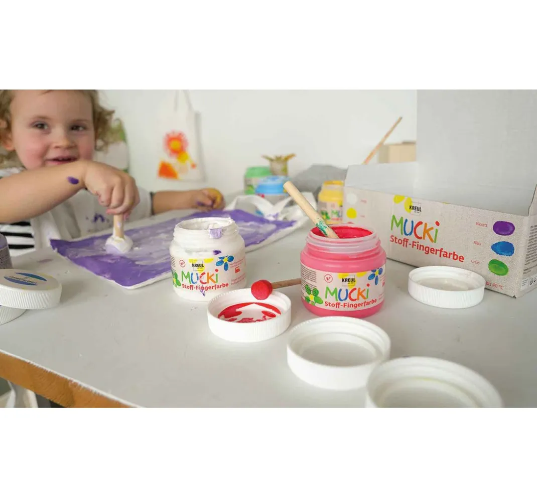Kinder Kreul Kinder Fingerfarbe|Textilfarbe>MUCKI Stoff-Fingerfarbe, 6er-Set
