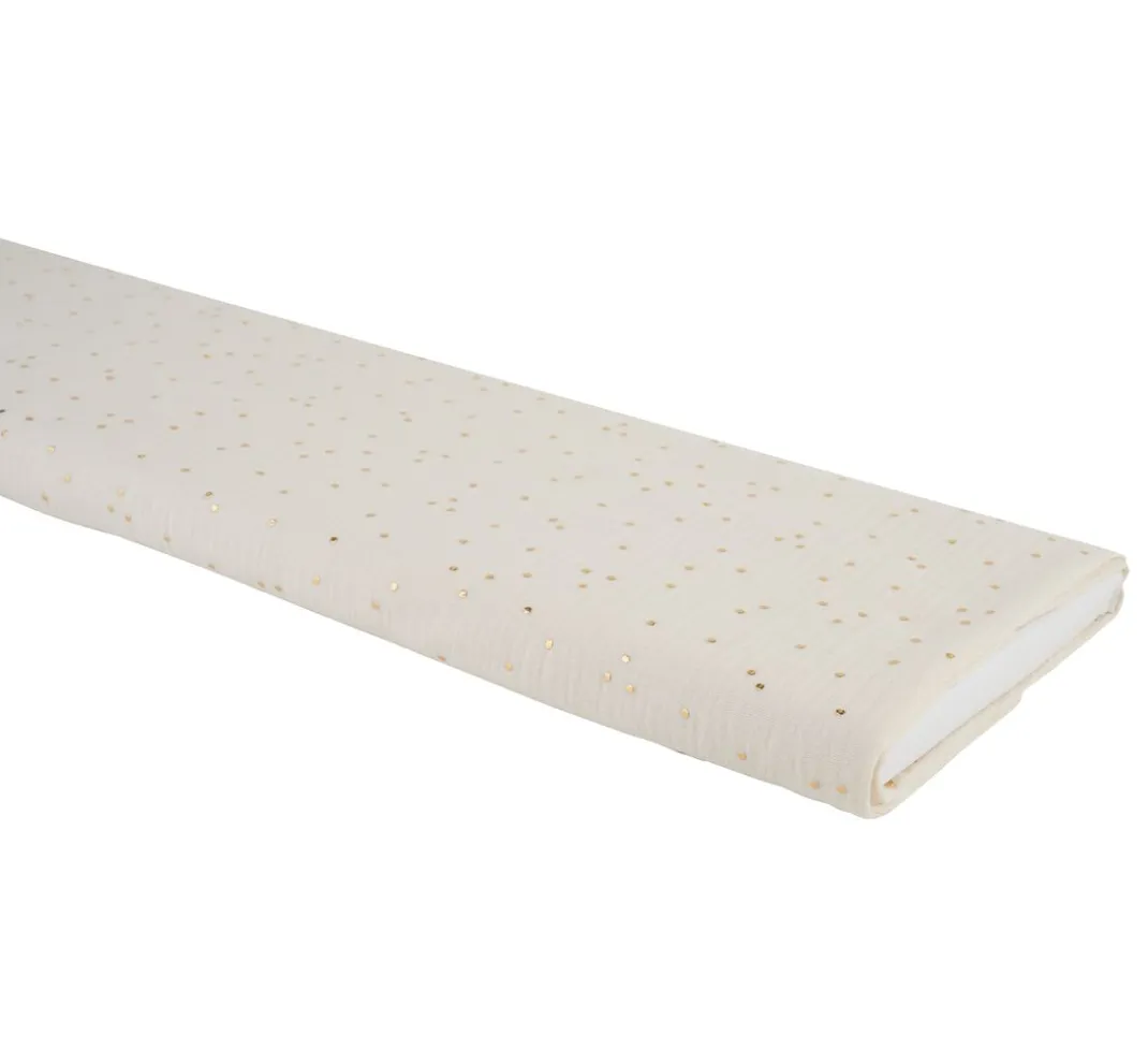 VBS Marktplatz Stoff Meterware|Musselin Stoff>Musselin Baumwoll-Stoff "Goldene Punkte"