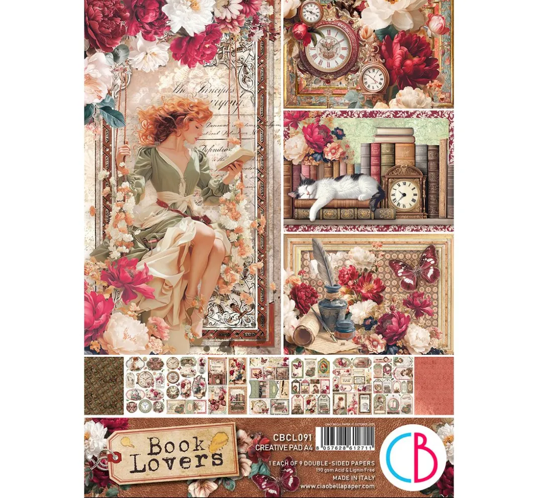 Ciao Bella Scrapbooking|Farb- & Motivblöcke>Papier-Set "Book Lovers"