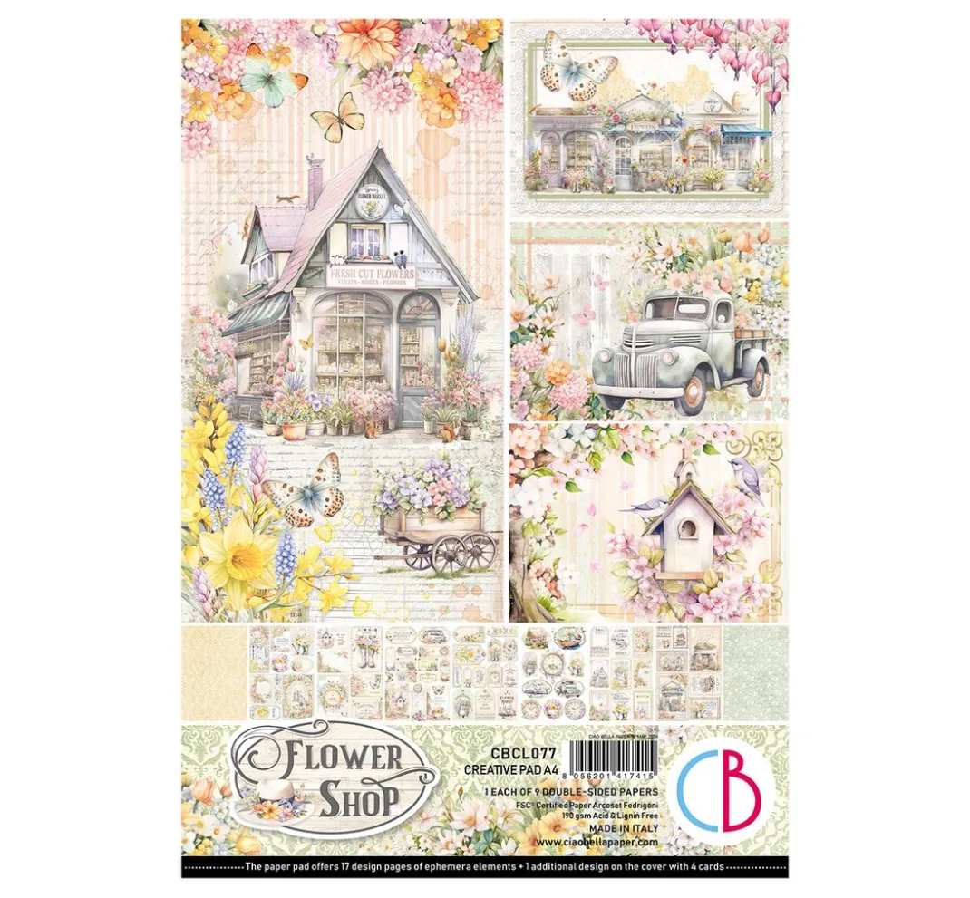 Ciao Bella Farb- & Motivblöcke>Papier-Set "Flower Shop"