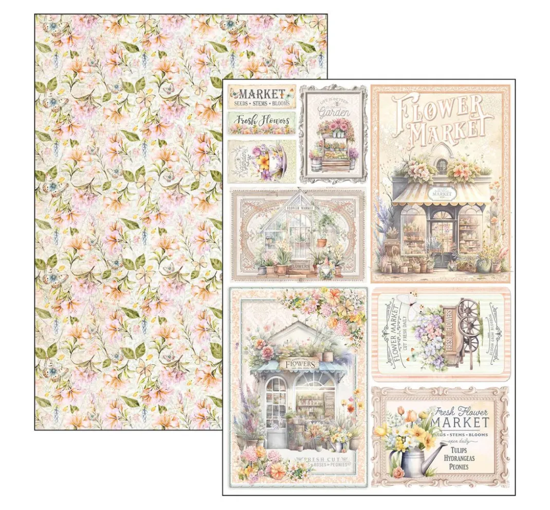 Ciao Bella Farb- & Motivblöcke>Papier-Set "Flower Shop"