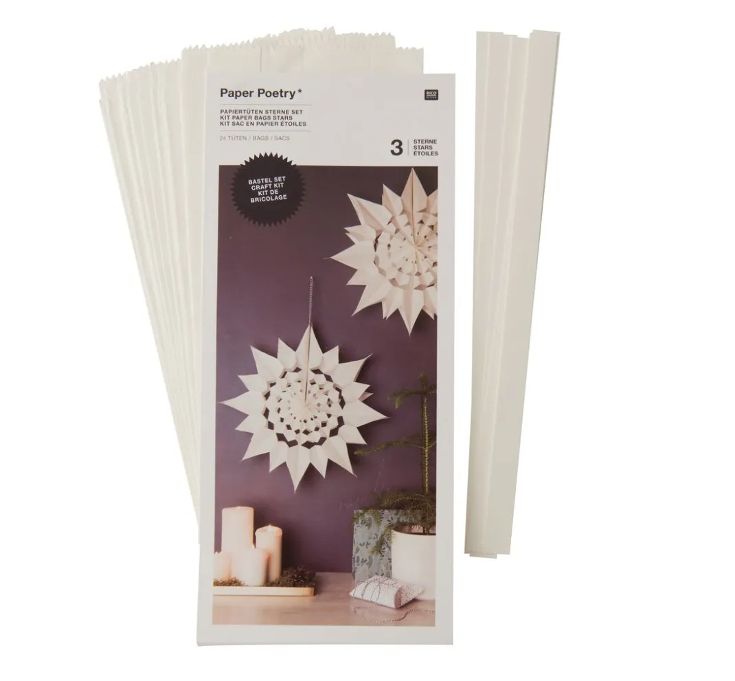 Rico Design Tüten & Anhänger|Papier-Bastelsets>Papiertüten Sterne-Set, groß, Weiß