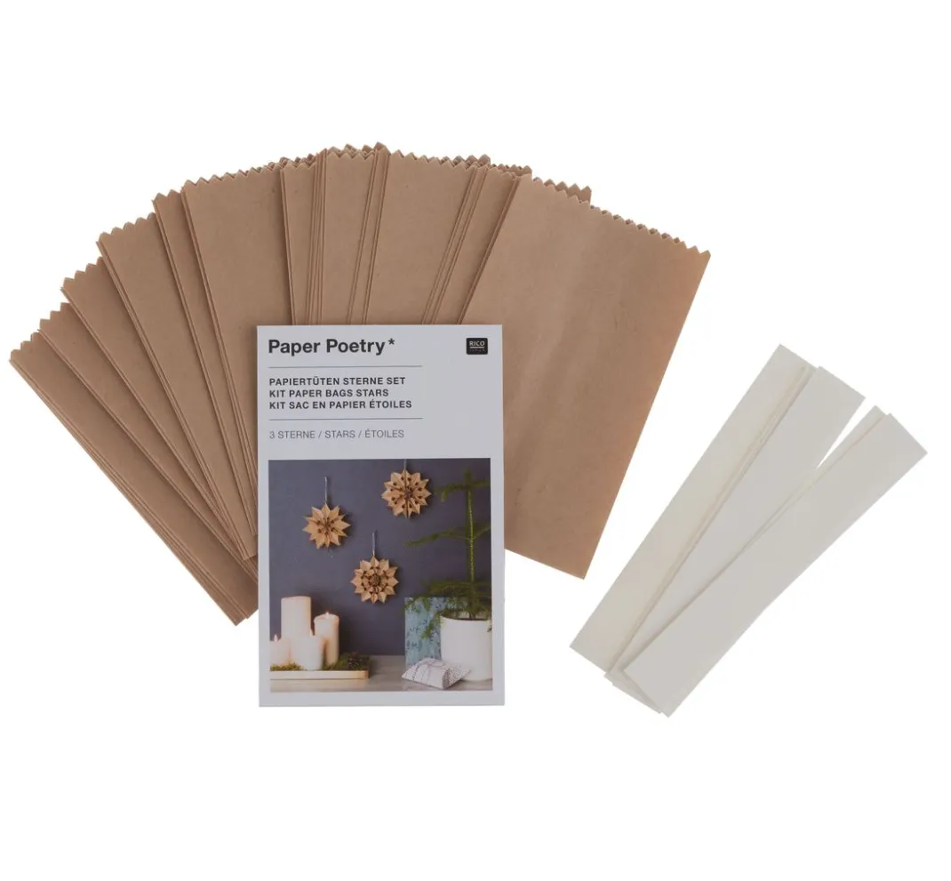 Rico Design Tüten & Anhänger|Papier-Bastelsets>Papiertüten Sterne-Set, klein, Braun