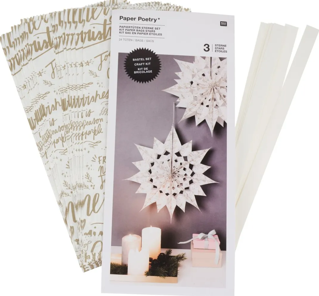Rico Design Tüten & Anhänger|Papier-Bastelsets>Papiertüten Sterne-Set "Merry Christmas", groß, Weiß