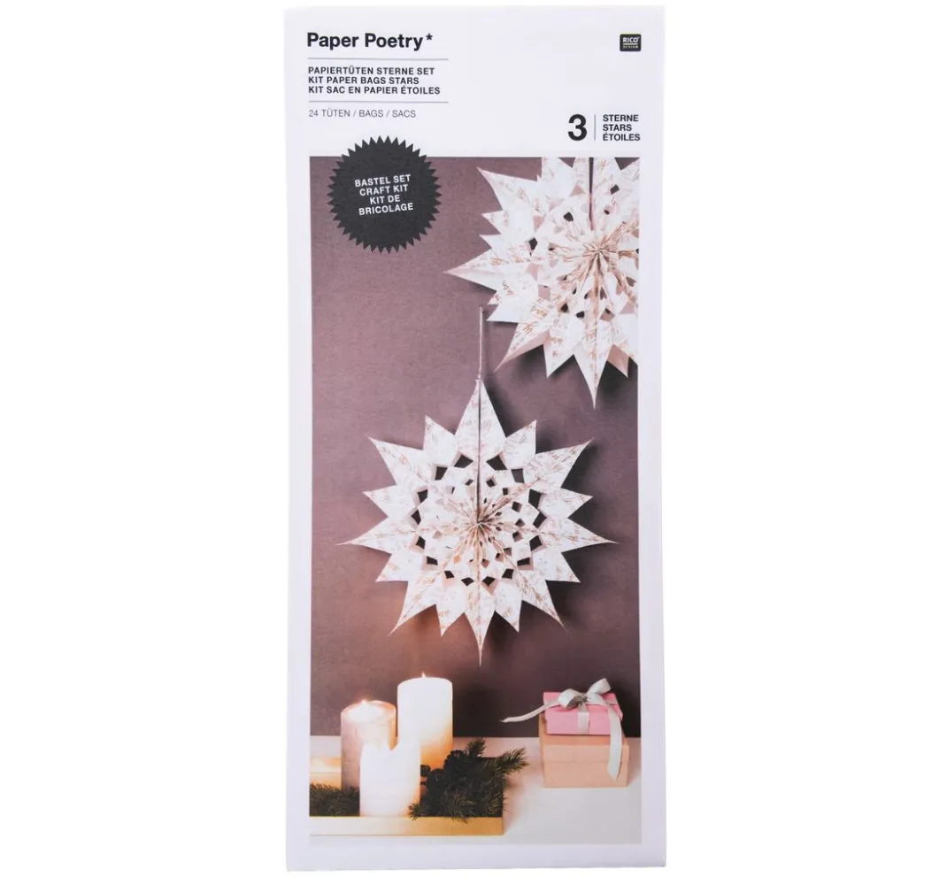 Rico Design Tüten & Anhänger|Papier-Bastelsets>Papiertüten Sterne-Set "Merry Christmas", groß, Weiß