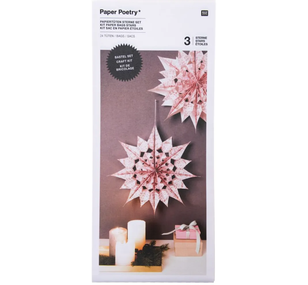 Rico Design Tüten & Anhänger|Papier-Bastelsets>Papiertüten Sterne-Set "Merry Christmas", groß, Rosa