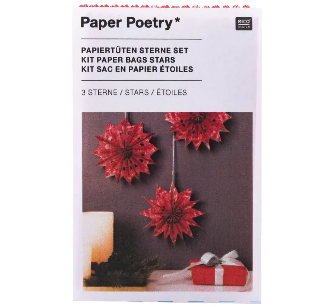 Rico Design Tüten & Anhänger|Papier-Bastelsets>Papiertüten Sterne-Set "Merry Christmas", klein, Rot