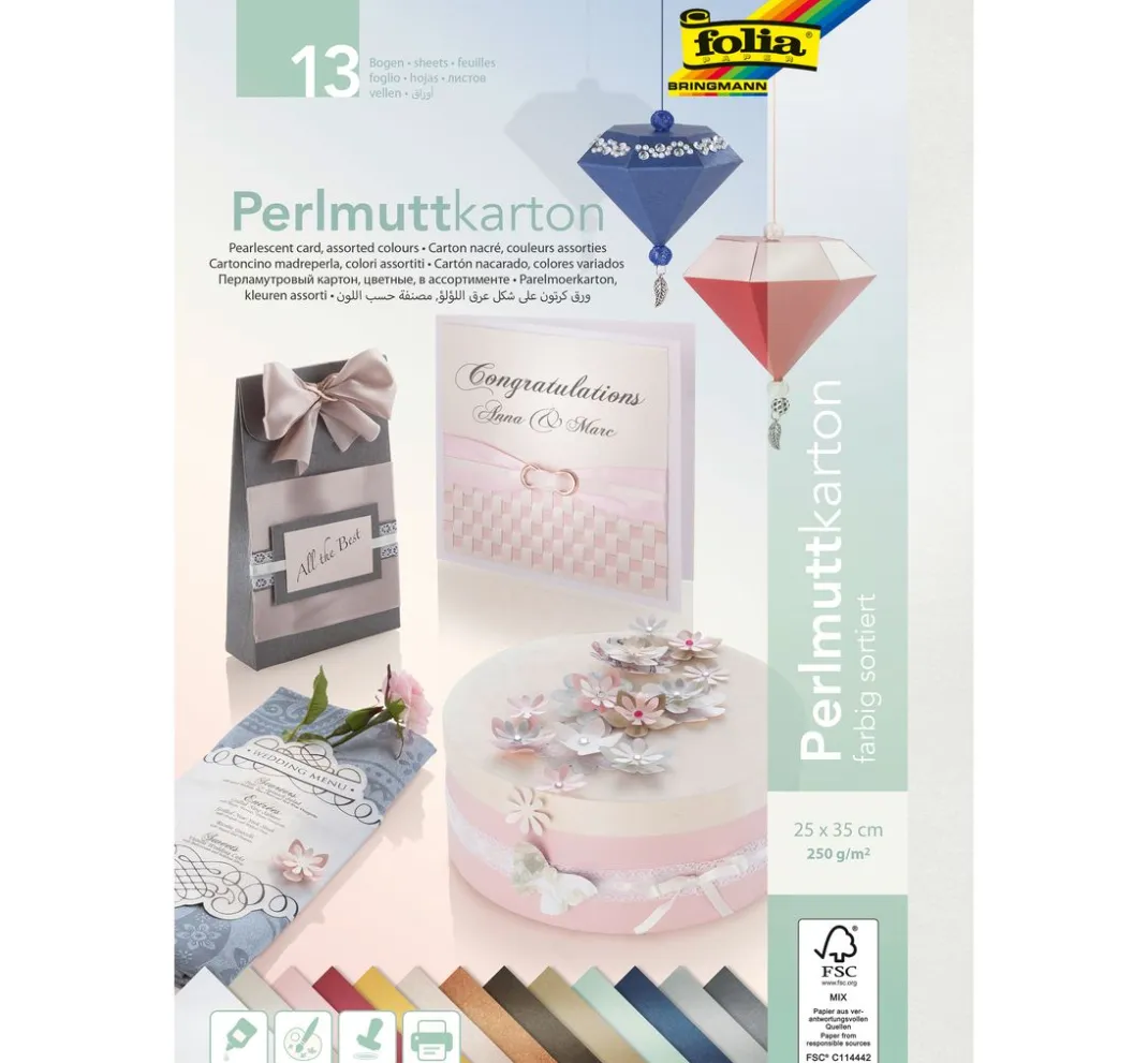 Kinder folia Spezialpapier & -Karton|Papier>Perlmuttkarton, 13 Blatt