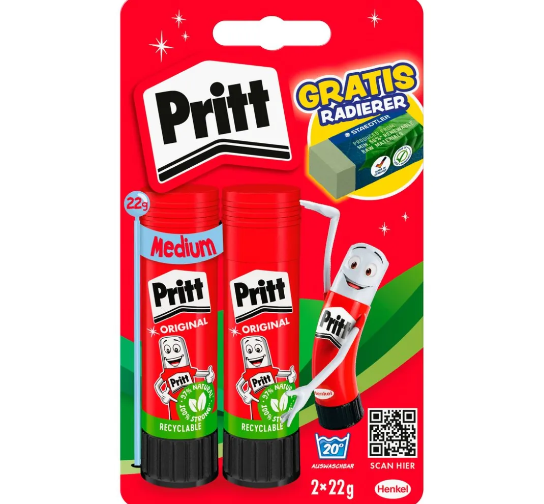 Pritt Kleber|Klebstoffe>Klebestifte 2x 22 g, plus Radierer