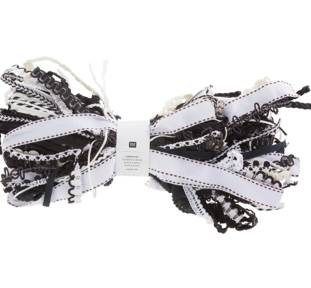 Rico Design Sets|Bänder>Bänder-Set "Lucky dip", Schwarz-Weiß