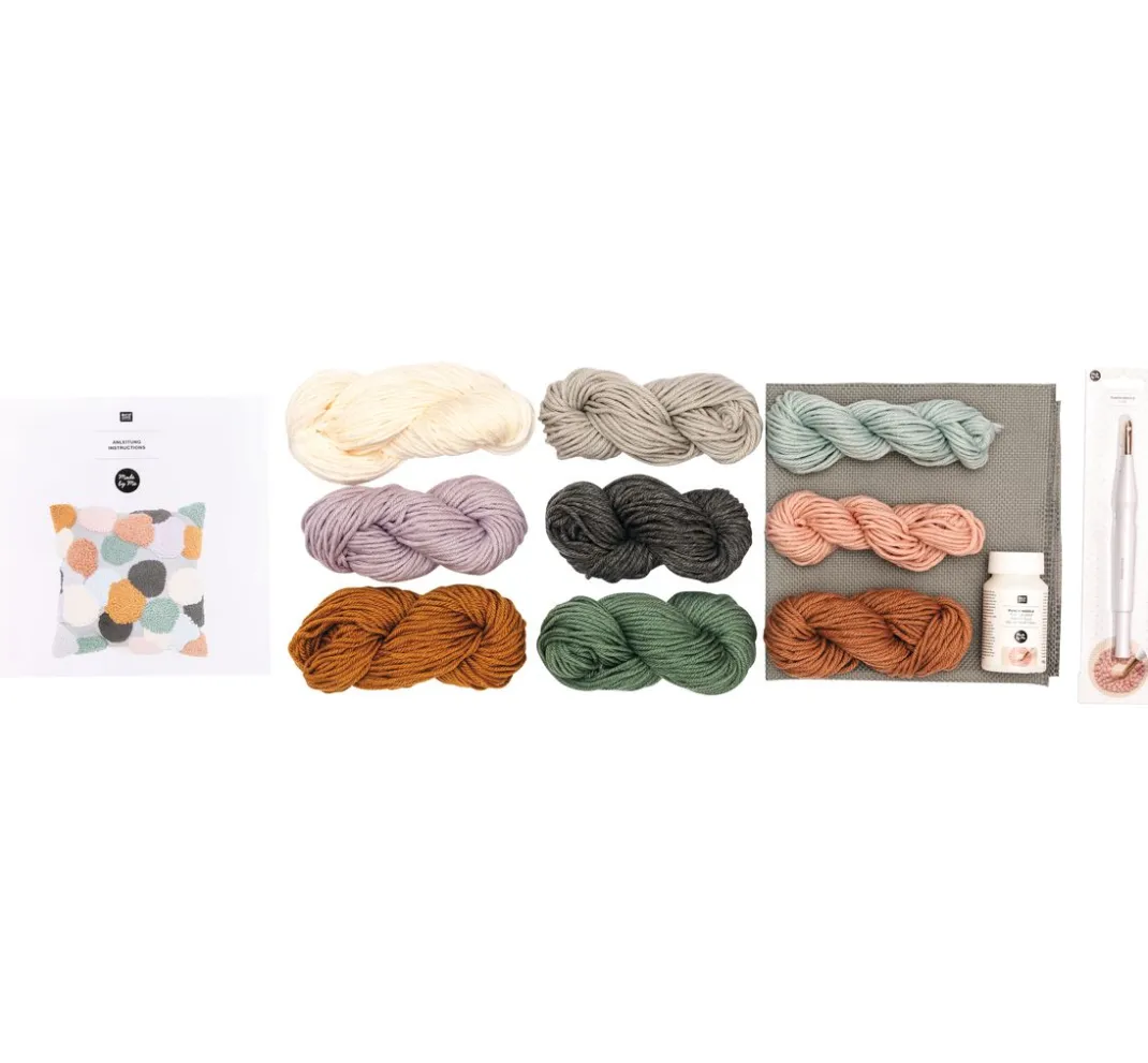 Rico Design Stickset|Sticken>Punch Needle Set Kissen Punkte bunt