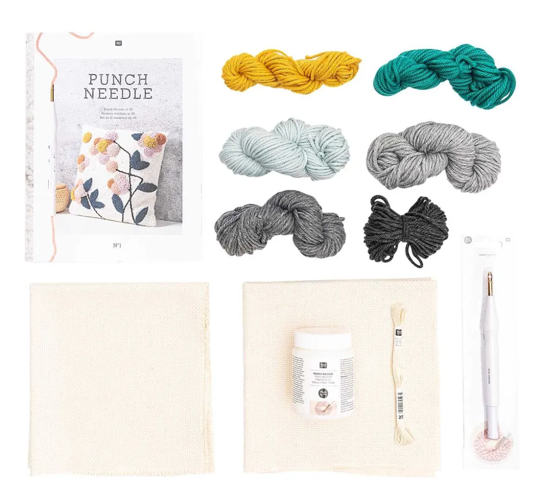 Rico Design Stickset|Sticken>Punch Needle Set "Kissen Blumen"