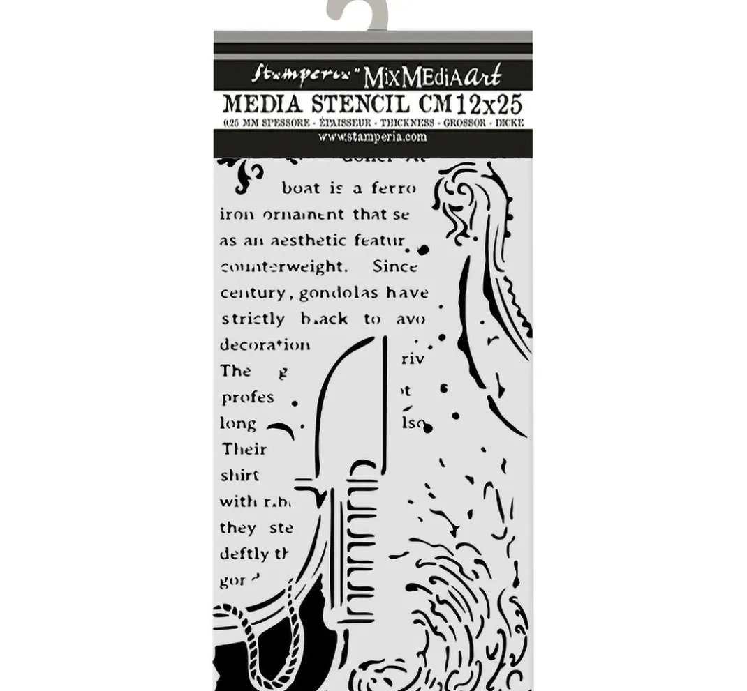 Stamperia Schablonieren|Malschablonen>Schablone "Venice", Gondola, 12x25 cm