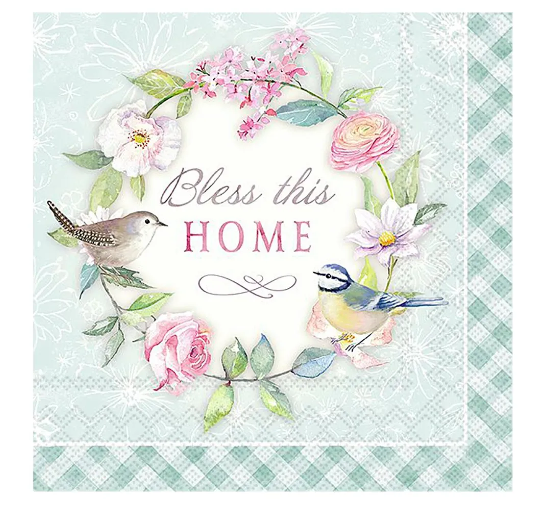 IHR Frühling|Serviettentechnik>Serviette "Bless this home"