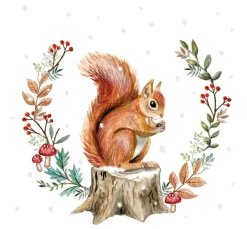 Ambiente Alltäglich|Winter>Serviette "Eichhörnchen und Herbstkranz"