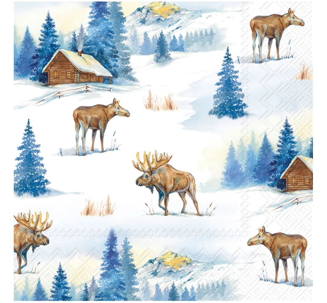 IHR Winter|Serviettentechnik>Serviette "Elche im Winter"