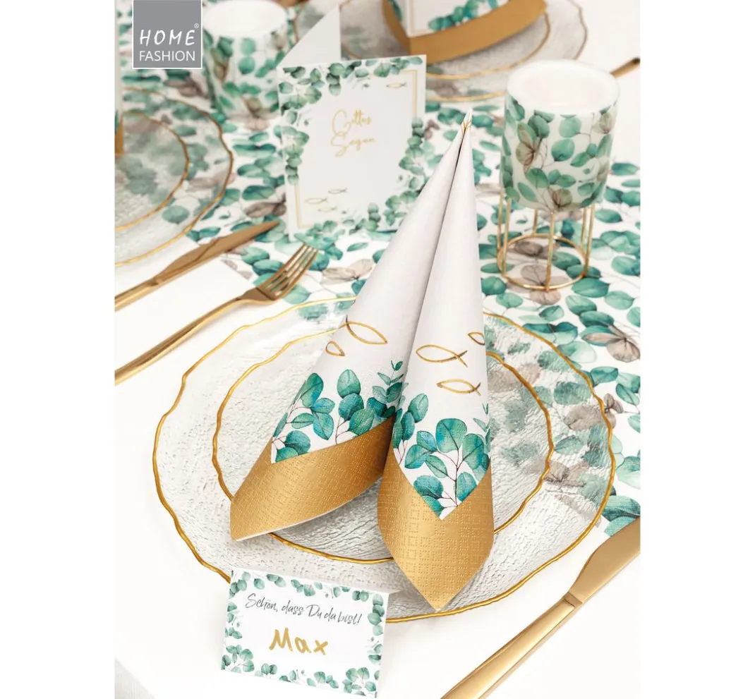 HOME FASHION Frühling|Anlässe>Serviette "Fische/Eukalyptus"