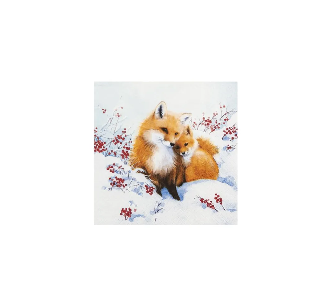 HOME FASHION Winter|Serviettentechnik>Serviette "Fuchsfamilie"