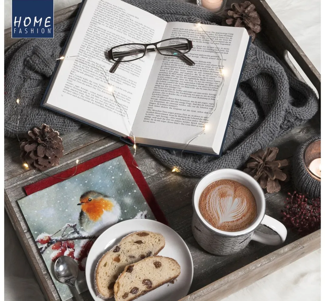 HOME FASHION Winter|Serviettentechnik>Serviette "Hallo Rotkehlchen"