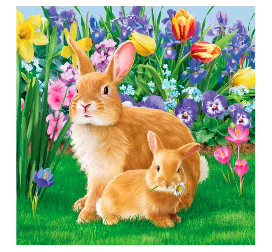 Ambiente Ostern|Serviettentechnik>Serviette "Hasenmutter mit Kind"