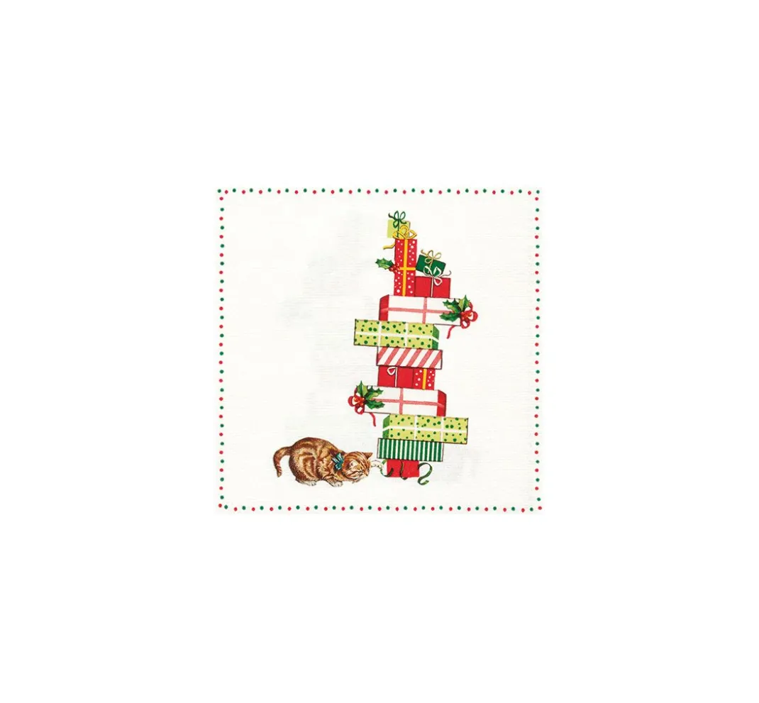 HOME FASHION Weihnachten|Serviettentechnik>Serviette "Katze und Geschenke"