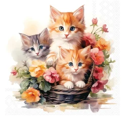 Ambiente Serviettentechnik|Frühling>Serviette "Kittens in Basket"