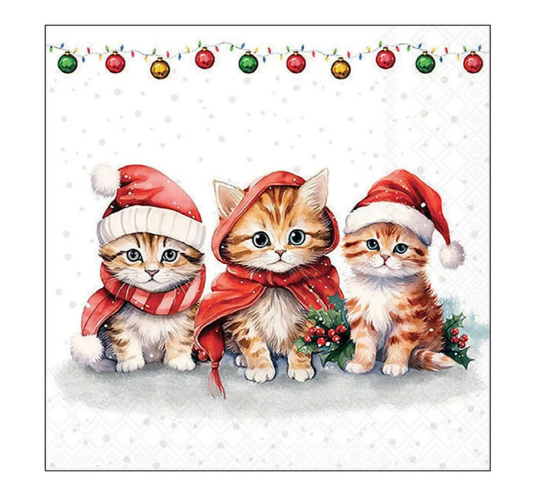 Ambiente Weihnachten|Serviettentechnik>Serviette "Lustige Weihnachtskätzchen"