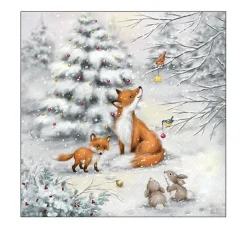 Ambiente Winter|Serviettentechnik>Serviette "Waldtiere im Winterwald"