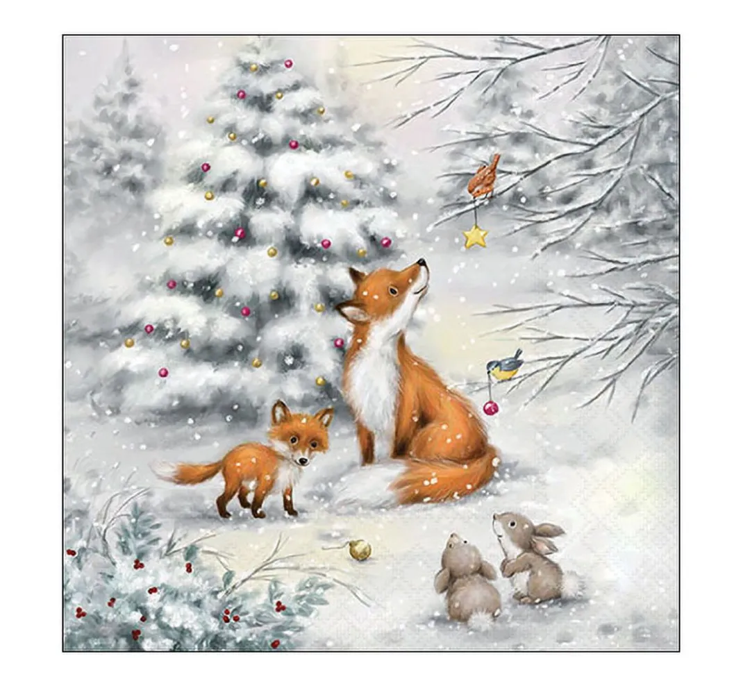 Ambiente Winter|Serviettentechnik>Serviette "Waldtiere im Winterwald"