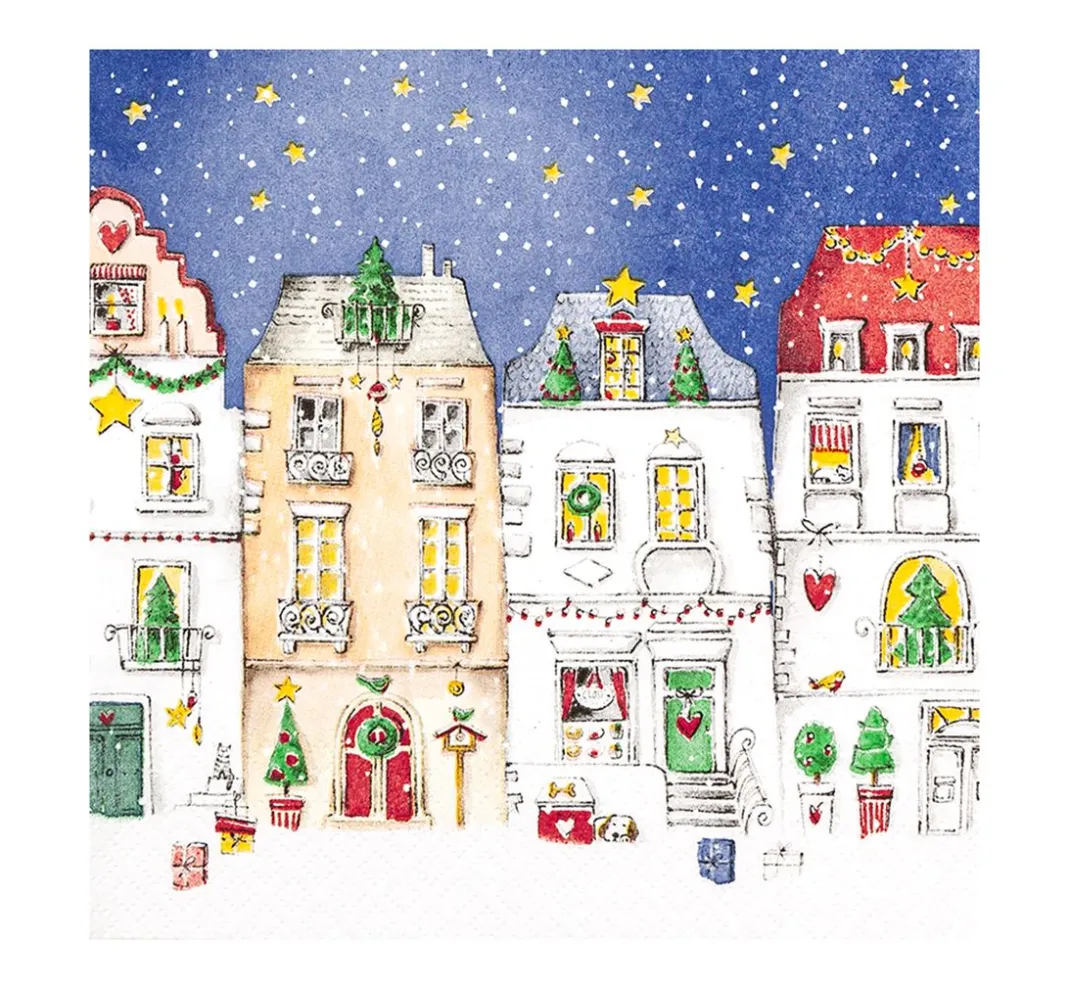 HOME FASHION Weihnachten|Serviettentechnik>Serviette "Winter Village"