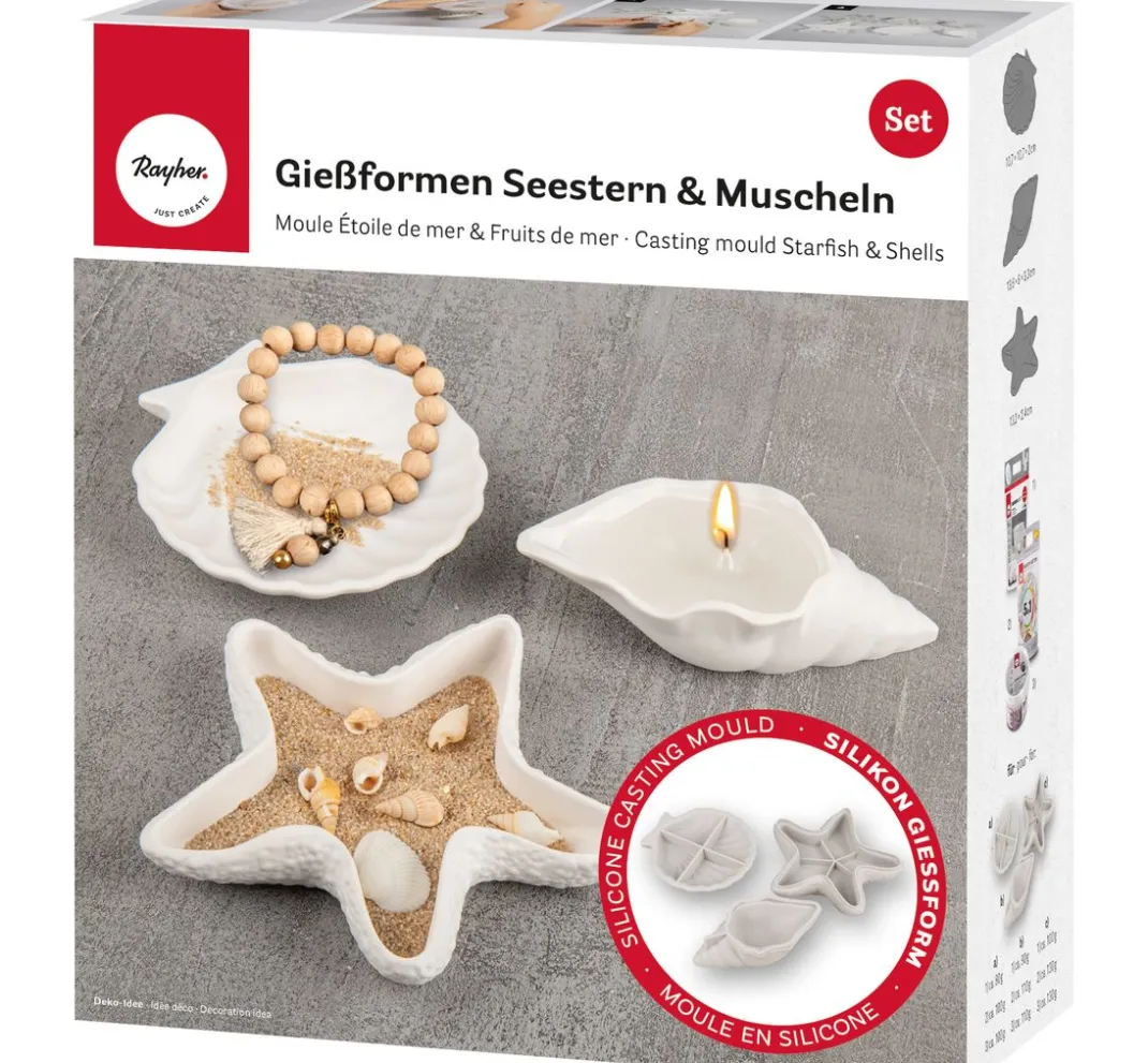 Rayher Gieß-Sets|Sets>Silikon Gießform "Seestern & Muscheln"