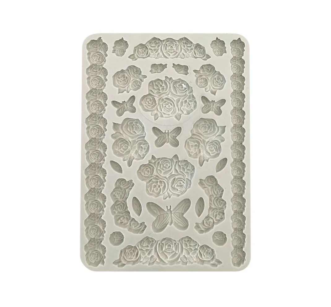Stamperia Gießformen>Silikon Gießform "Shabby Rose - Roses & Butterfly"