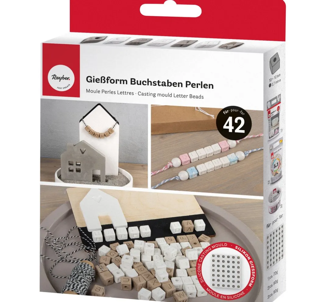 Rayher Schmuck Gießen|Gießformen>Silikon-Gießform "Perlen - Buchstaben & Zahlen"