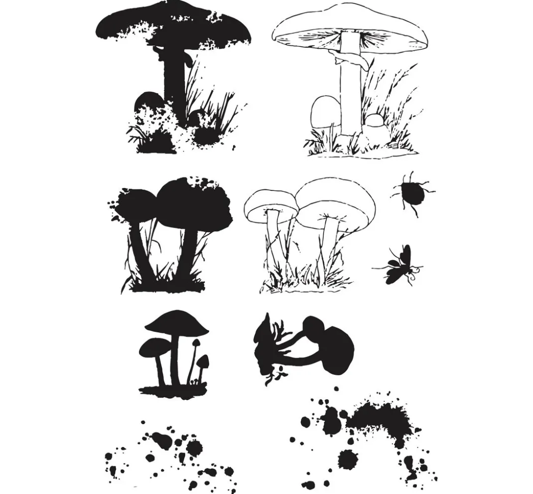 Sizzix Stempel & Zubehör|Stanz- & Prägemaschinen>Framelits Stanzschablone und Clear Stamps "Painted Pencil Mushrooms"