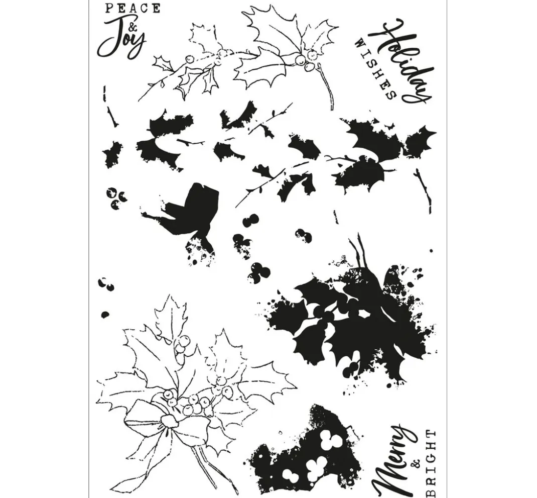 Sizzix Stanz- & Prägemaschinen>Stanzschablone und Clear Stamps "Pencil Line Holly by 49 and Market"