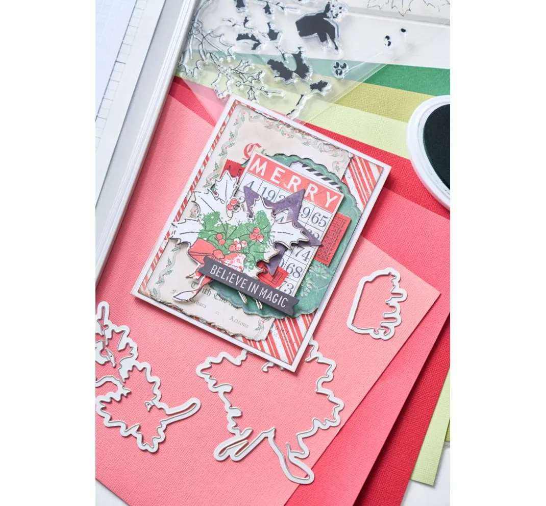 Sizzix Stanz- & Prägemaschinen>Stanzschablone und Clear Stamps "Pencil Line Holly by 49 and Market"