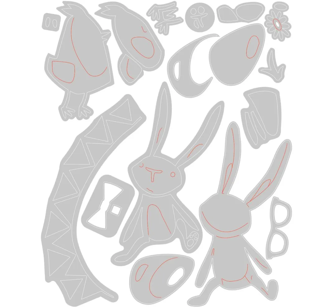 Sizzix Stanz- & Prägemaschinen|Schablonen>Thinlits Stanzschablone "Bunny + Chick by Tim Holtz"