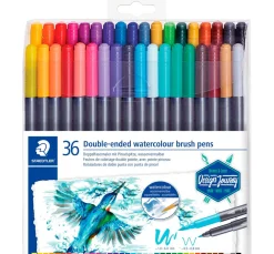 STAEDTLER Aquarell|Stifte>Doppelfasermaler mit Pinselspitze, 36 Stück