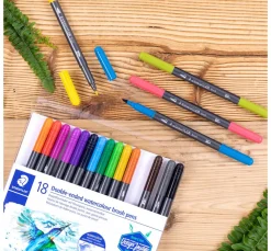 STAEDTLER Farbsets|Stifte>Doppelfasermaler mit Pinselspitze, 18 St.