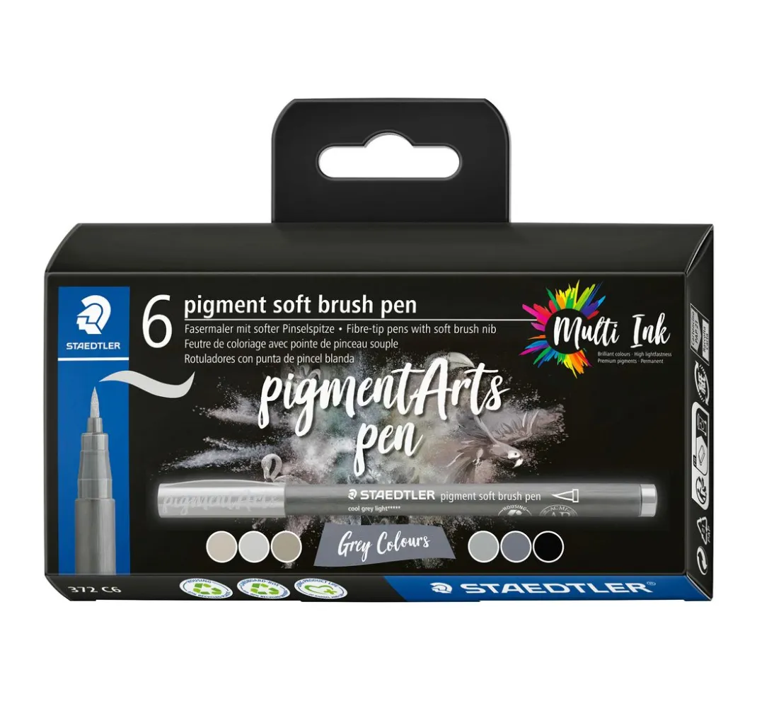 STAEDTLER Kartengestaltung>Pigment soft brush pen "Greys", 6er-Set