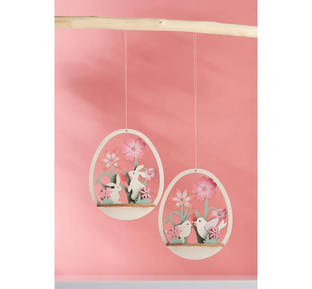 ohne Marke Holz, Mdf & Pappmaché>Steckmotiv Anhänger Ei "Vögel und Blumen"