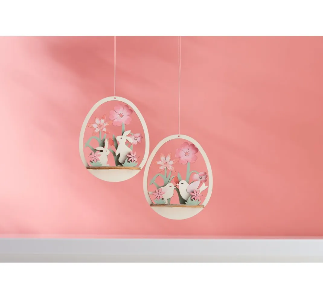 ohne Marke Holz, Mdf & Pappmaché>Steckmotiv Anhänger Ei "Vögel und Blumen"