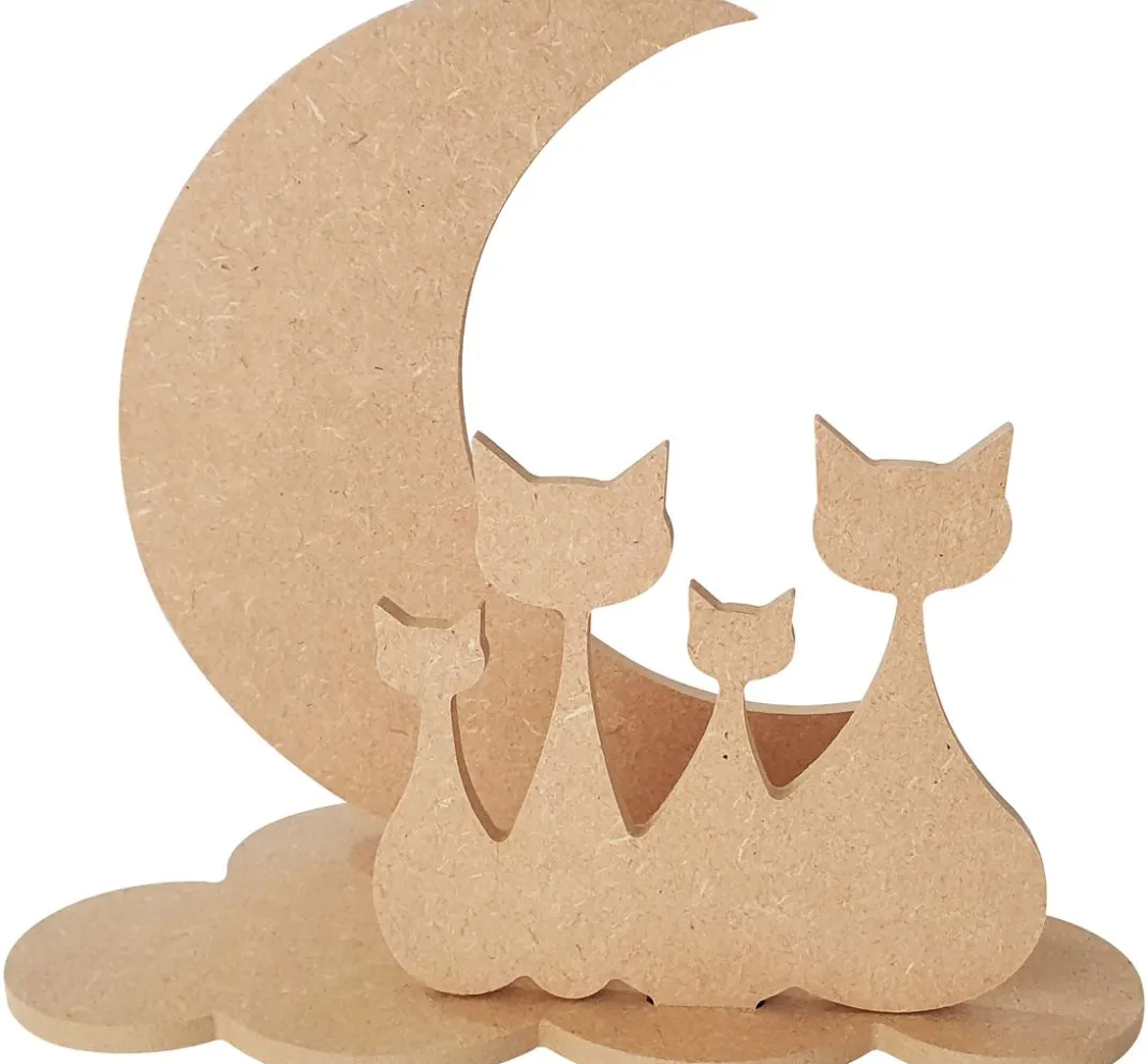 Kinder Gomille Holz|Decoupage>Steckmotiv "Katzen im Mond"