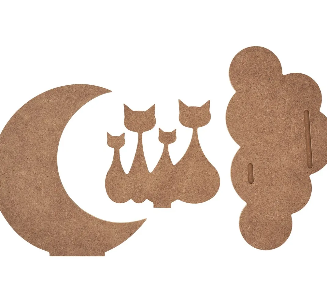 Kinder Gomille Holz|Decoupage>Steckmotiv "Katzen im Mond"