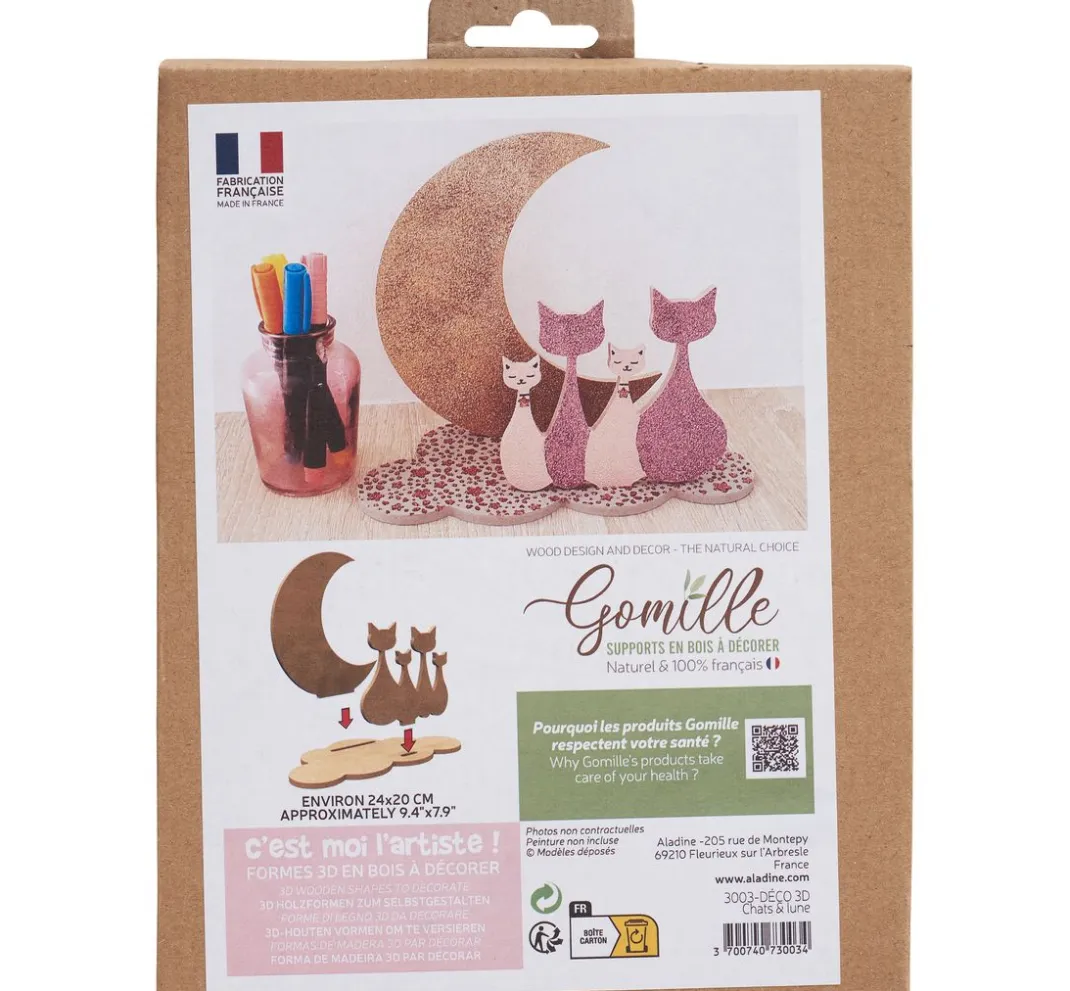 Kinder Gomille Holz|Decoupage>Steckmotiv "Katzen im Mond"